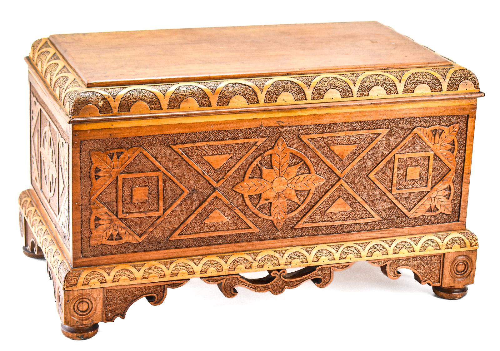 1934 FLORAL RELIEF-CARVED OAK CHEST