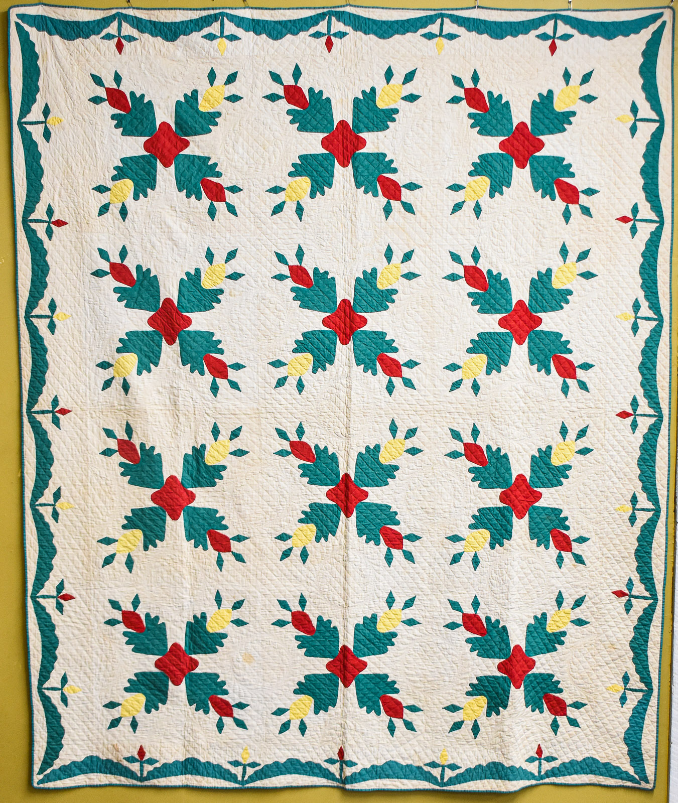 "FLOWERING ALMOND" TWELVE BLOCK APPLIQUE QUILT