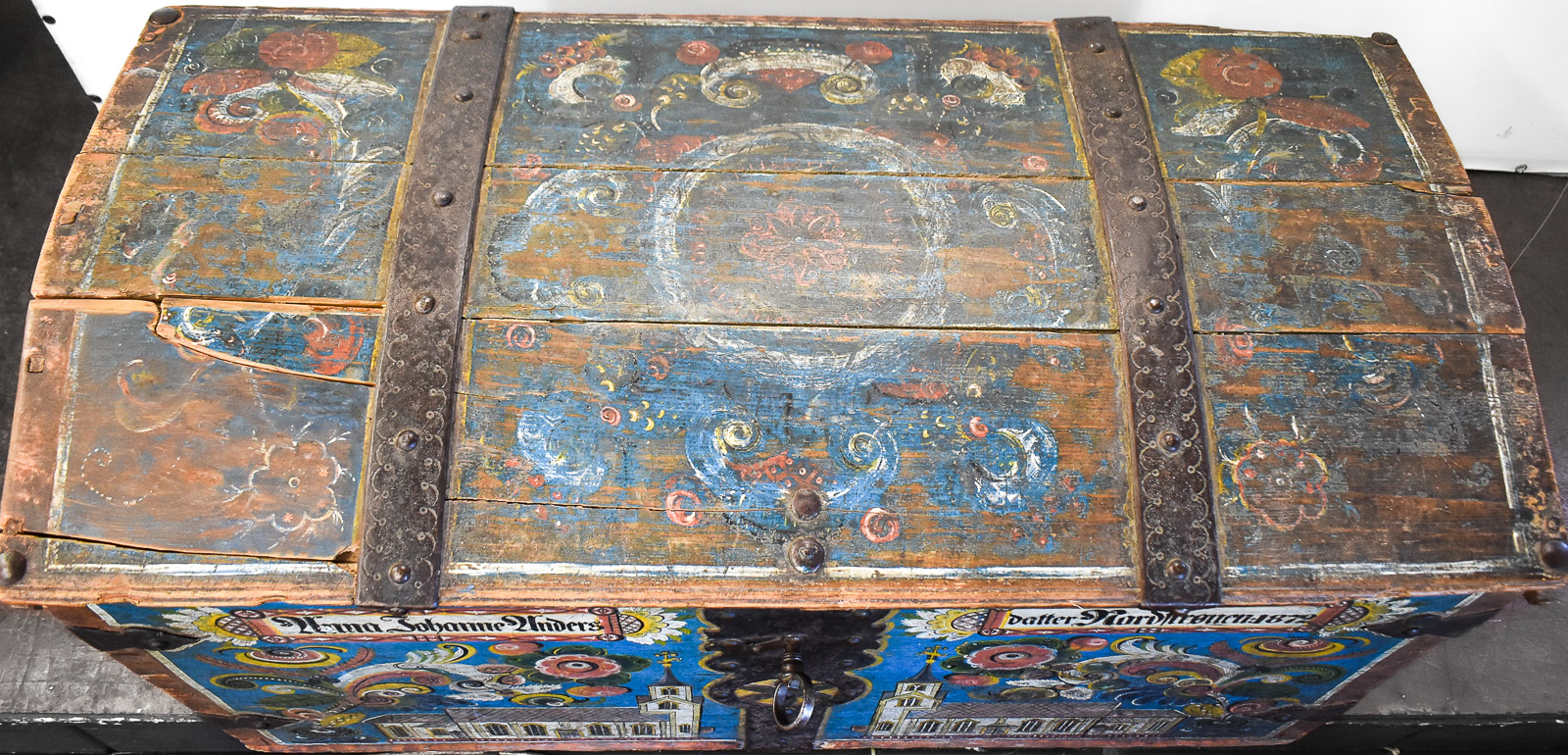 1872 INSCRIBED NORWEGIAN OS-STYLE ROSEMAILING FOLK ART DOWRY CHEST