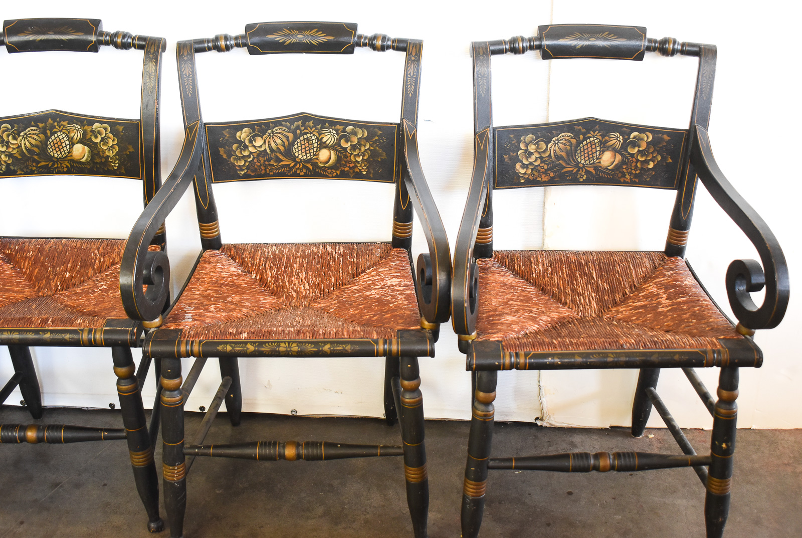 FIVE AMERICAN HITCHCOCK STYLE STENCILED EBONIZED CHAIRS