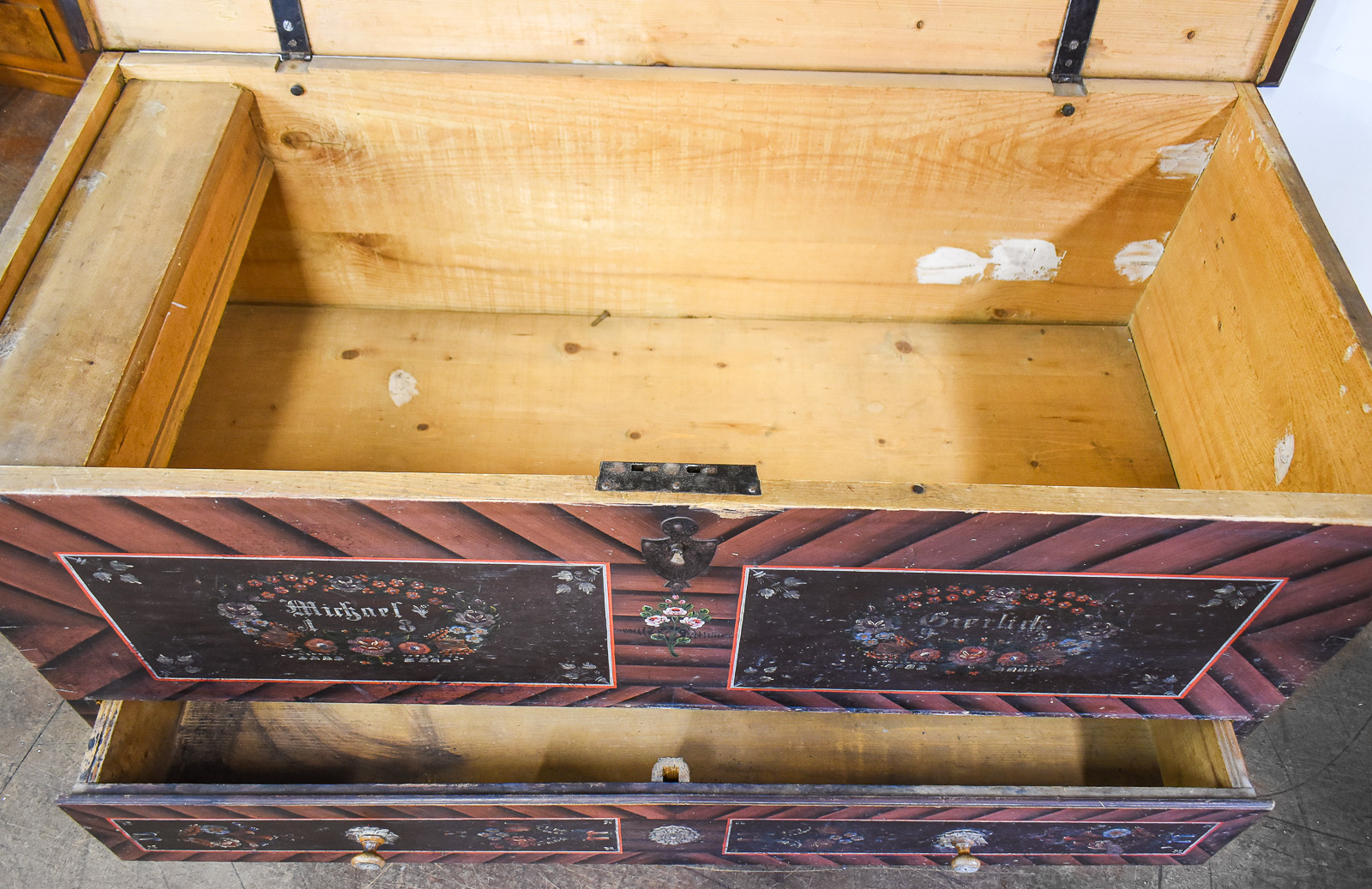 1895 INSCRIBED SAXON FOLK ART MARRIAGE BLANKET CHEST