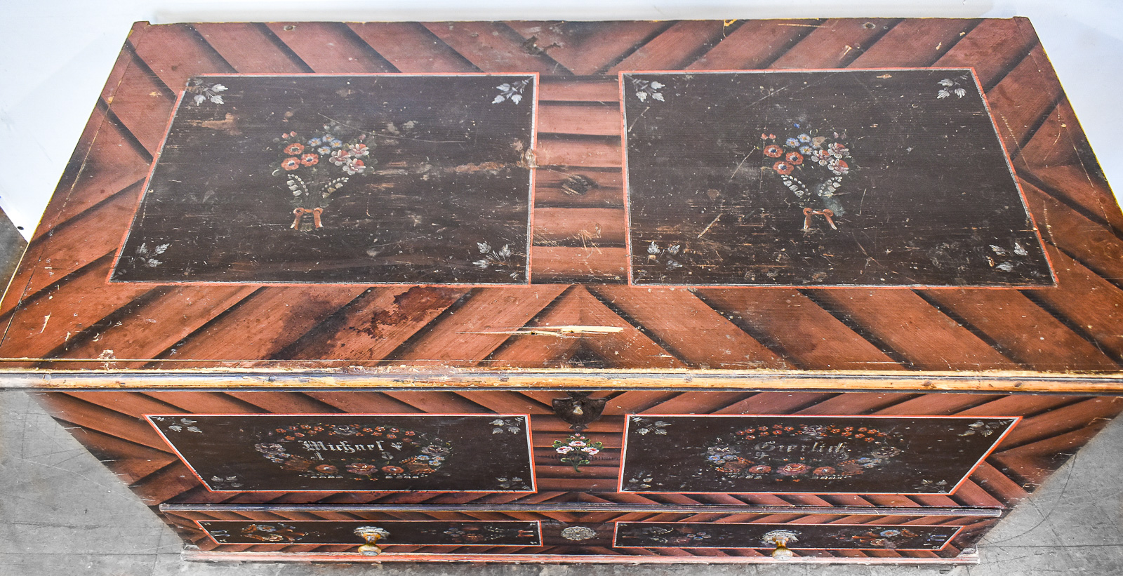 1895 INSCRIBED SAXON FOLK ART MARRIAGE BLANKET CHEST