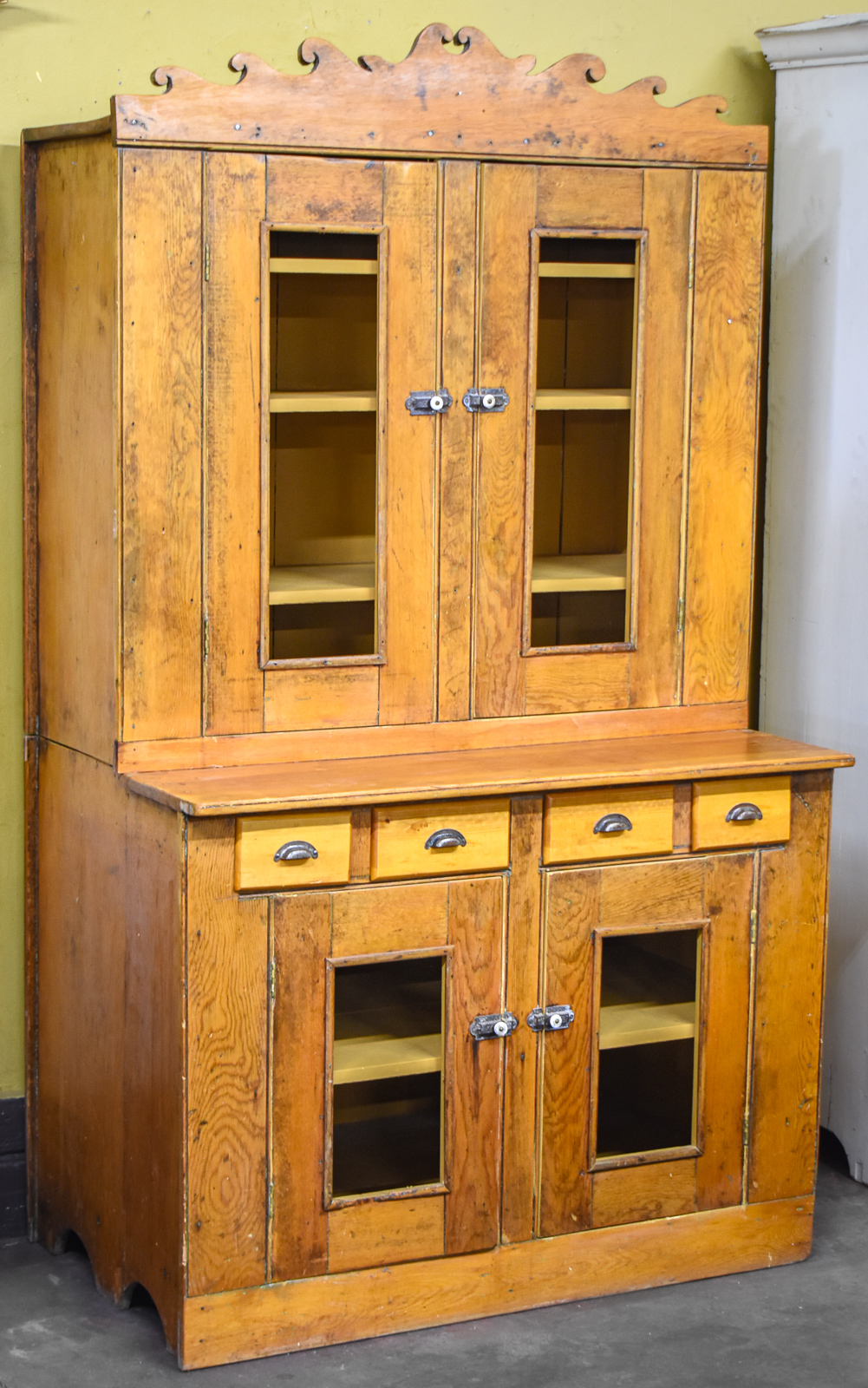 AMERICAN COUNTRY PRIMITIVE STYLE STEP-BACK DOUGLAS FIR CUPBOARD