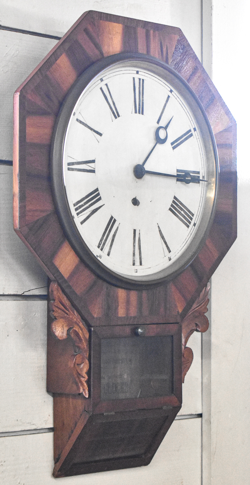 THE WATERBURY CLOCK COMPANY 8-DAY DROP WALL CLCOK
