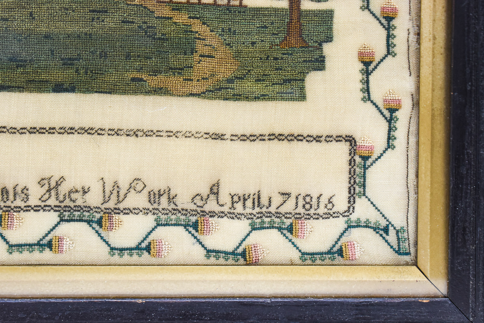 1816 SCHOOLGIRL PICTORIAL NEEDLEWORK SAMPLER WITH EASTER POEM