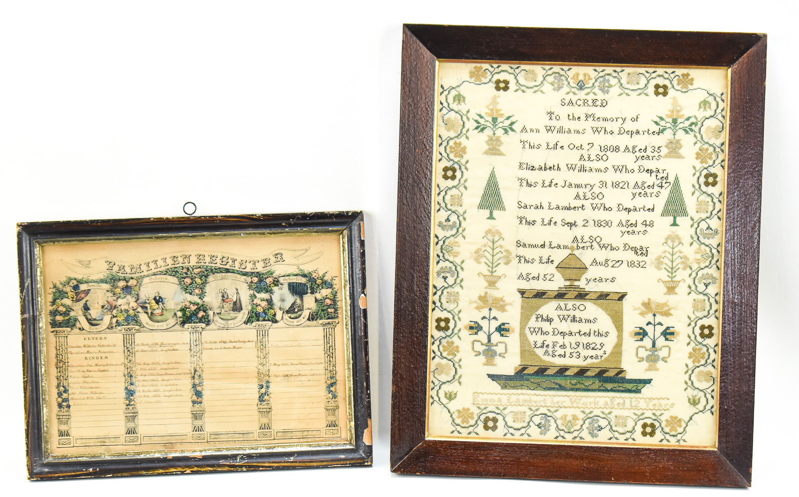 SET OF ONE MOURNING SAMPLER AND ONE FAMILY REGISTER