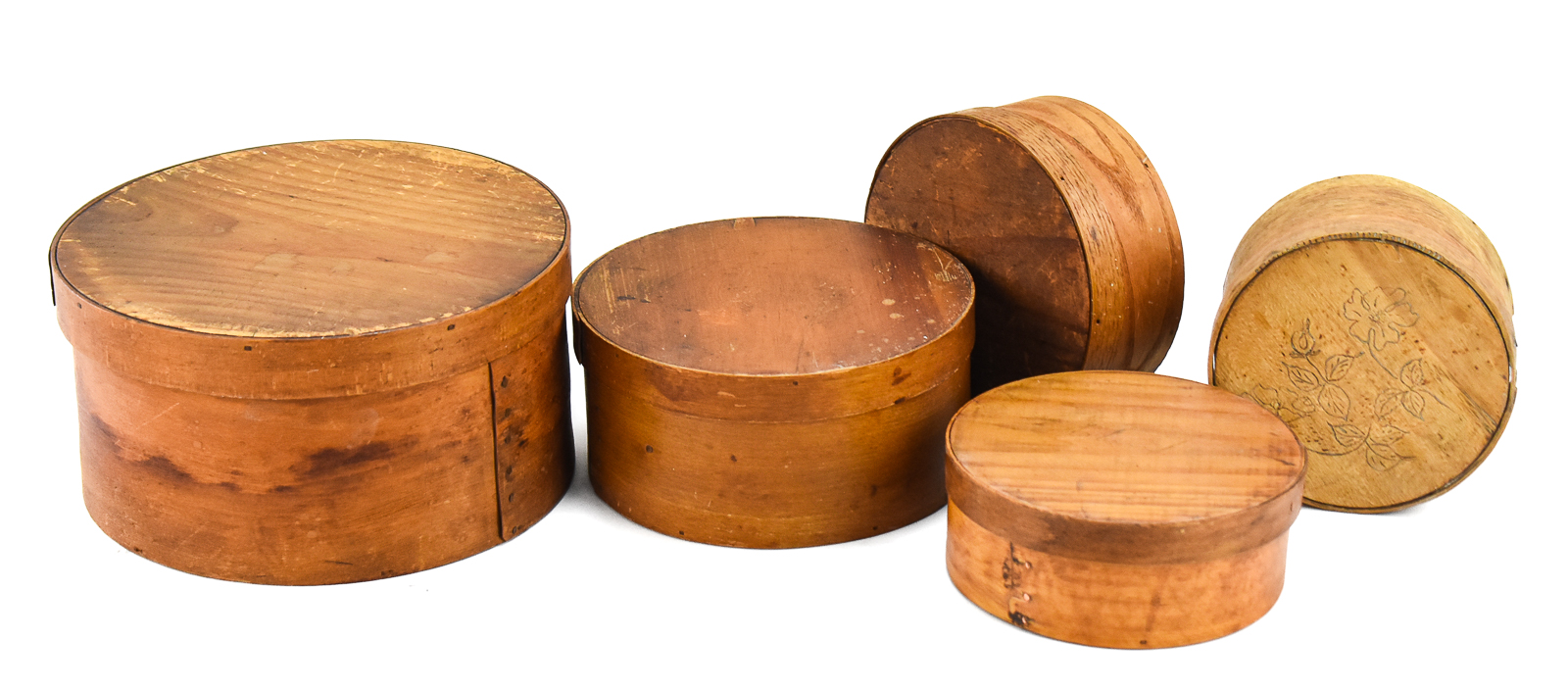 FIVE BENTWOOD PANTRY BOXES
