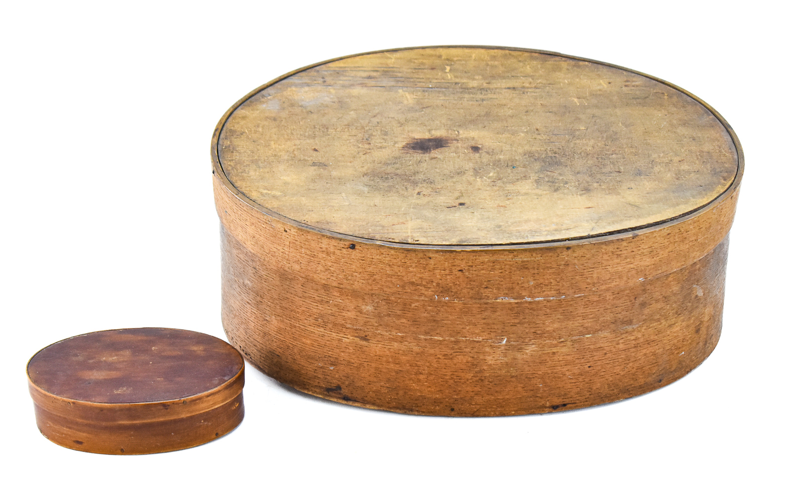 TWO SHAKER LIDDED OVAL BENTWOOD PANTRY BOXES