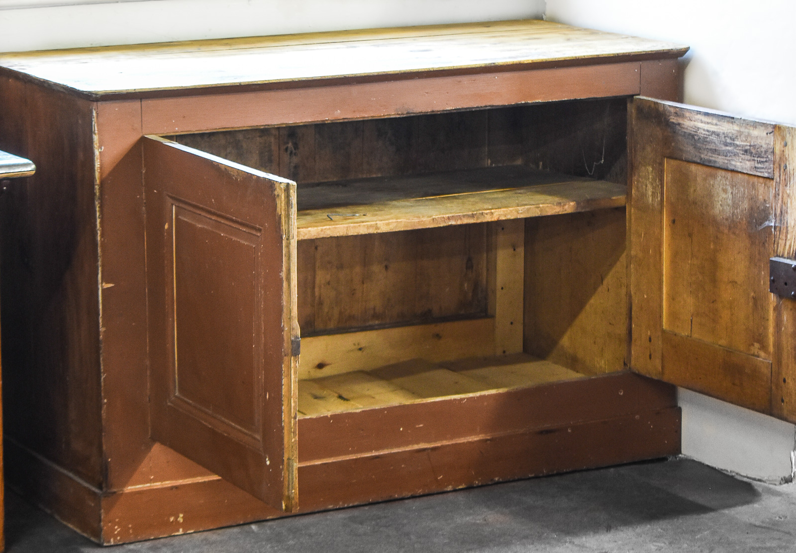 AMERICAN PRIMITIVE-STYLE PAINTED PINE TWO-DOOR CUPBOARD