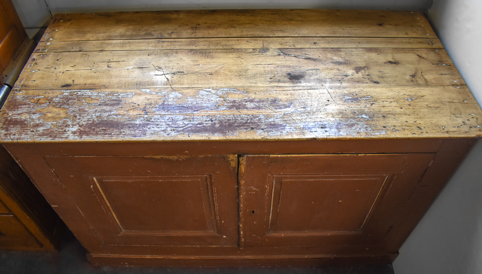 AMERICAN PRIMITIVE-STYLE PAINTED PINE TWO-DOOR CUPBOARD