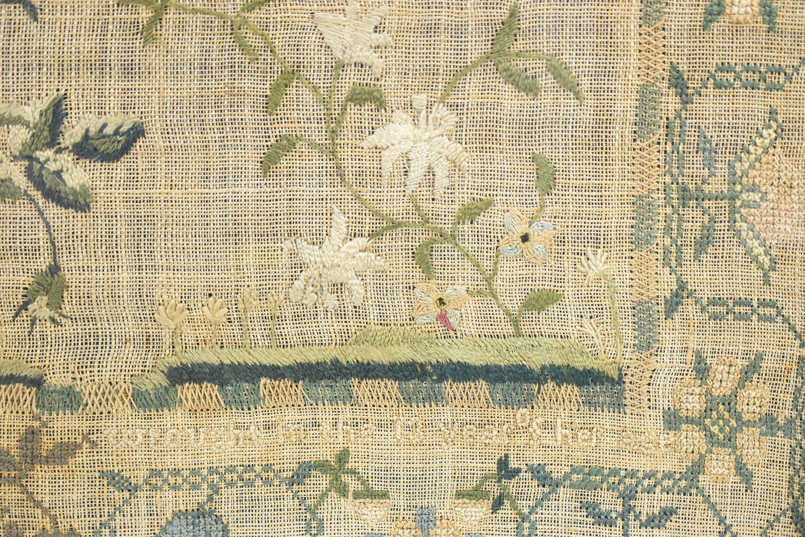 19TH CENTURY LINEN SCHOOL GIRL NEEDLEWORK SAMPLER
