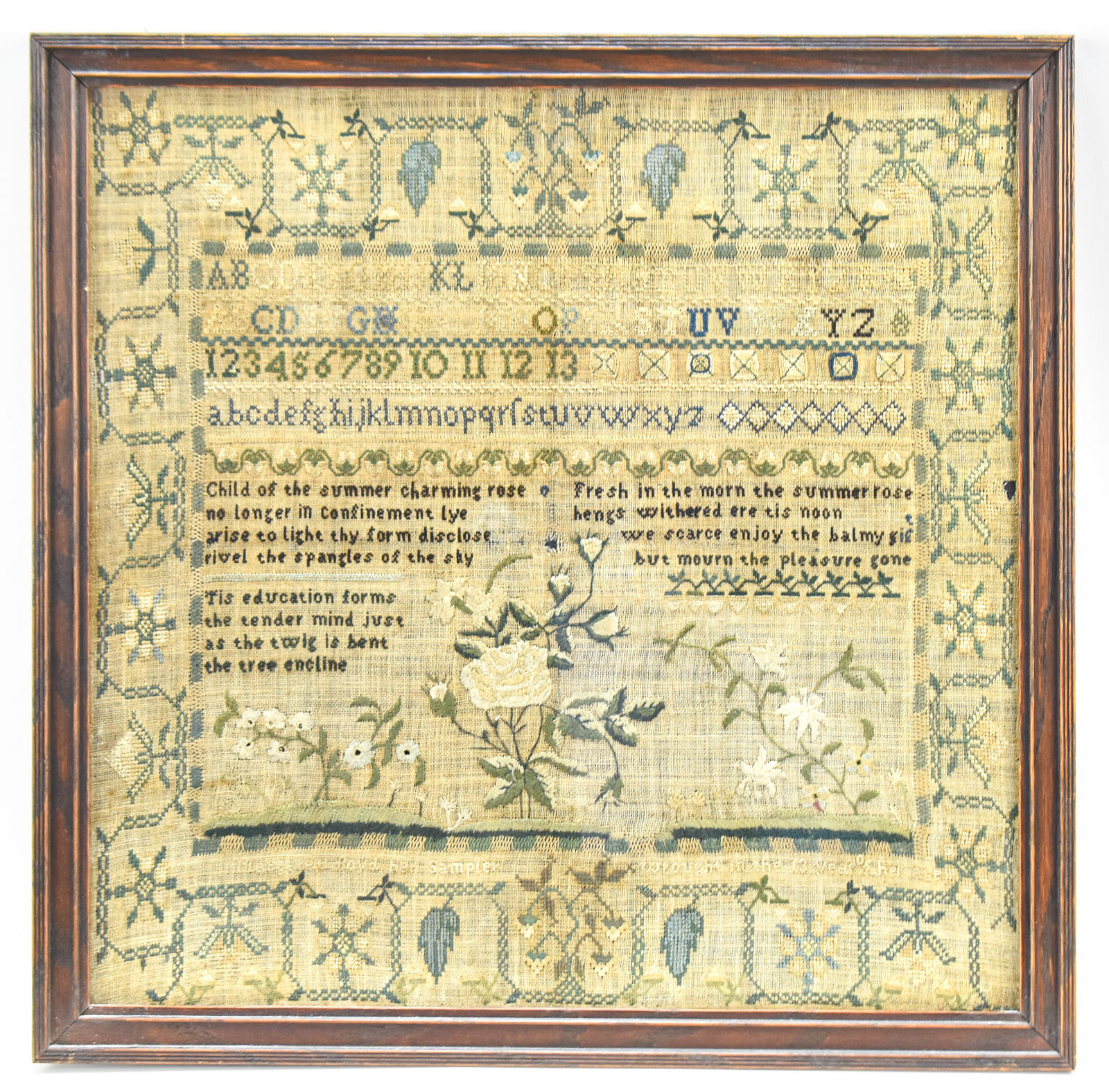 19TH CENTURY LINEN SCHOOL GIRL NEEDLEWORK SAMPLER
