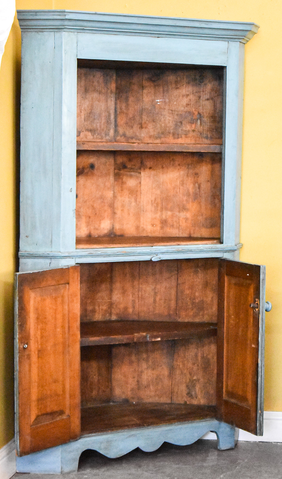 BLUE PAINTED PINE CORNER CABINET