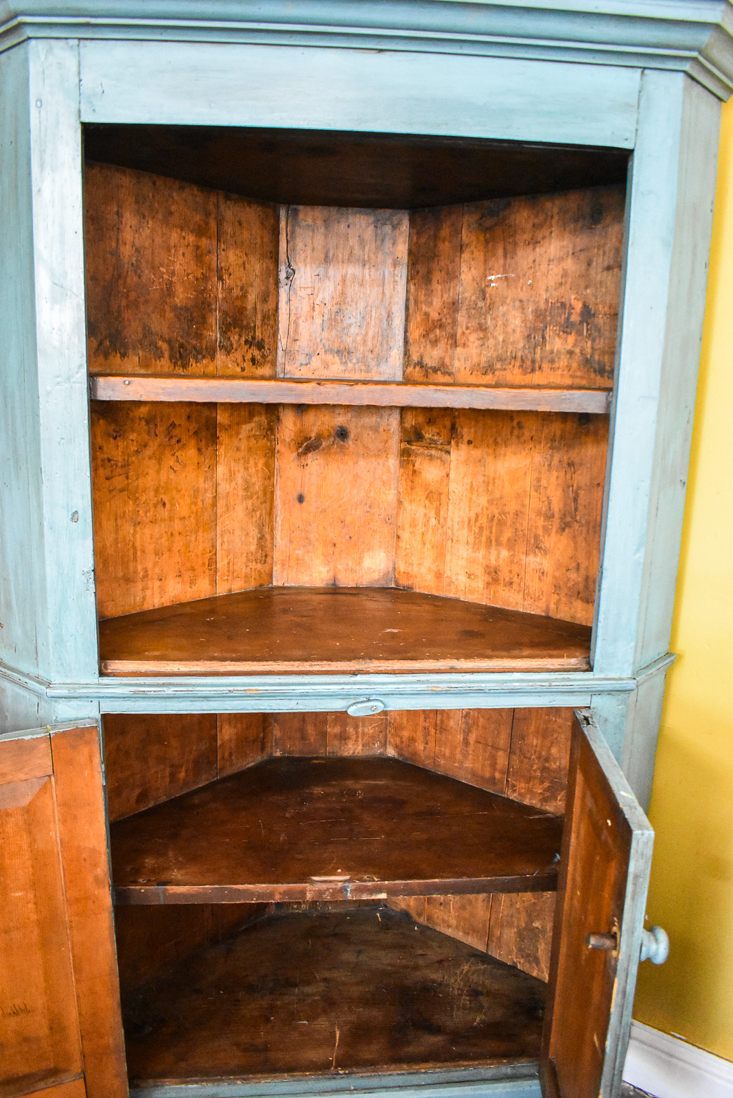 BLUE PAINTED PINE CORNER CABINET