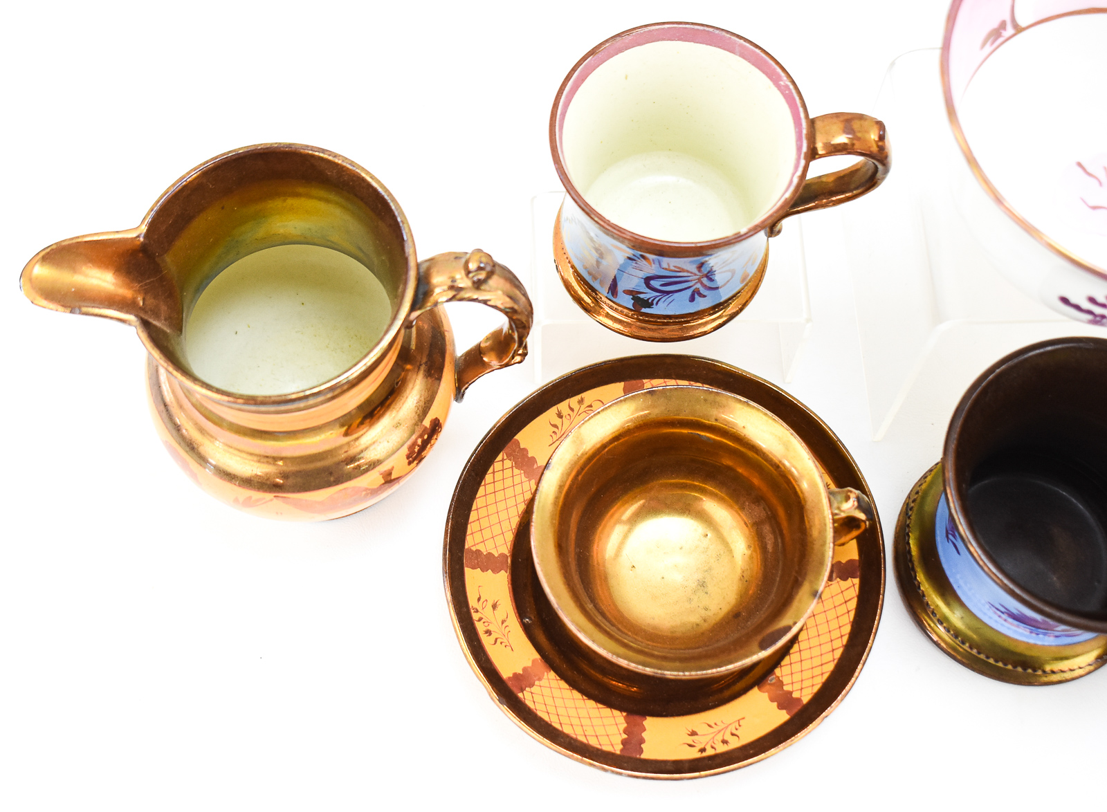ENGLISH COPPER LUSTERWARE POTTERY ASSORTMENT