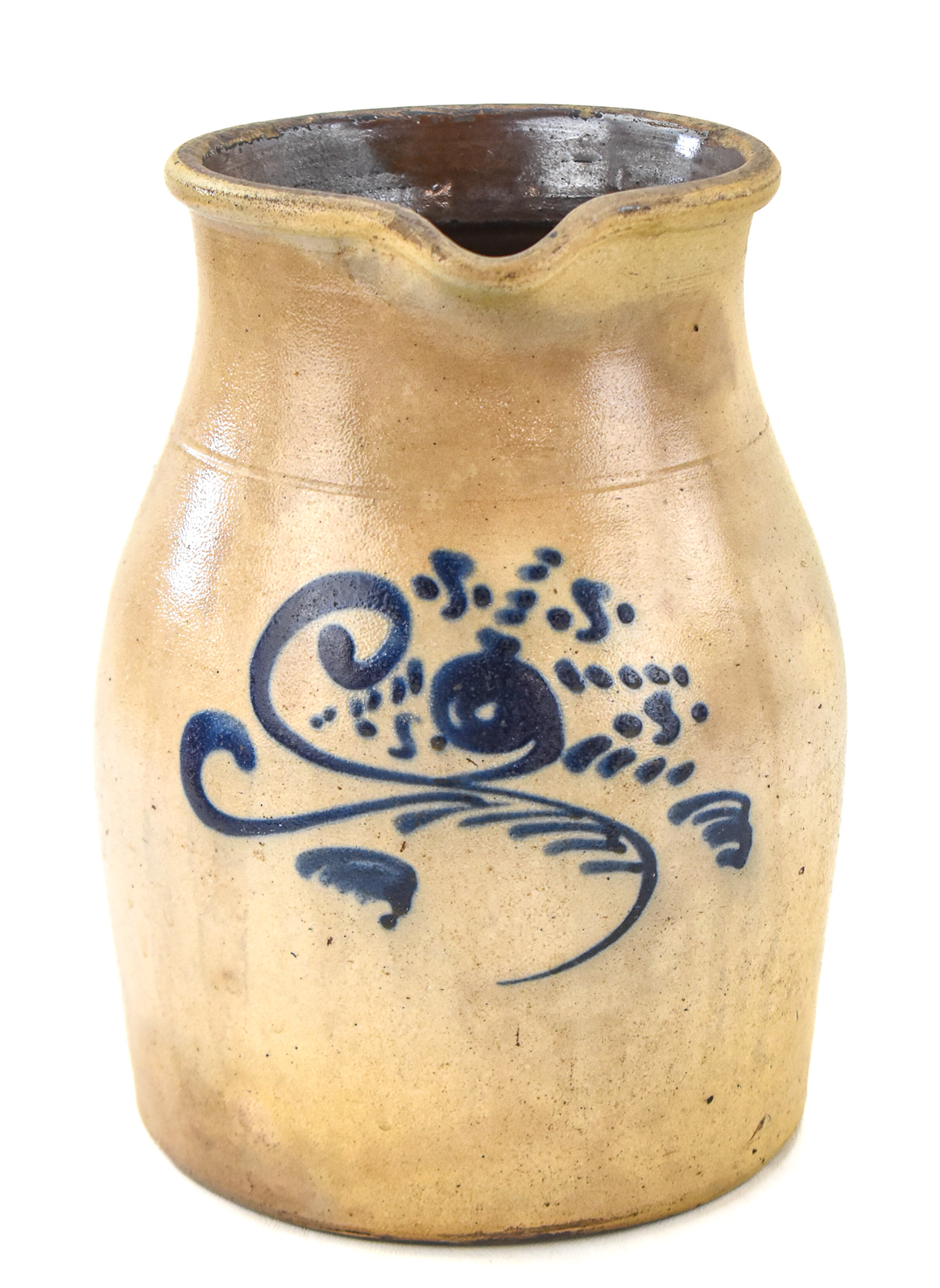 ONE GALLON STONEWARE PITCHER WITH COBALT FLORAL