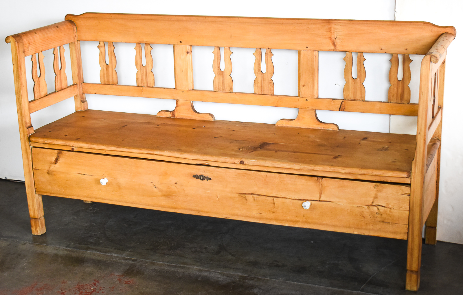 SWEDISH PINE SETTLE BENCH WITH STORAGE