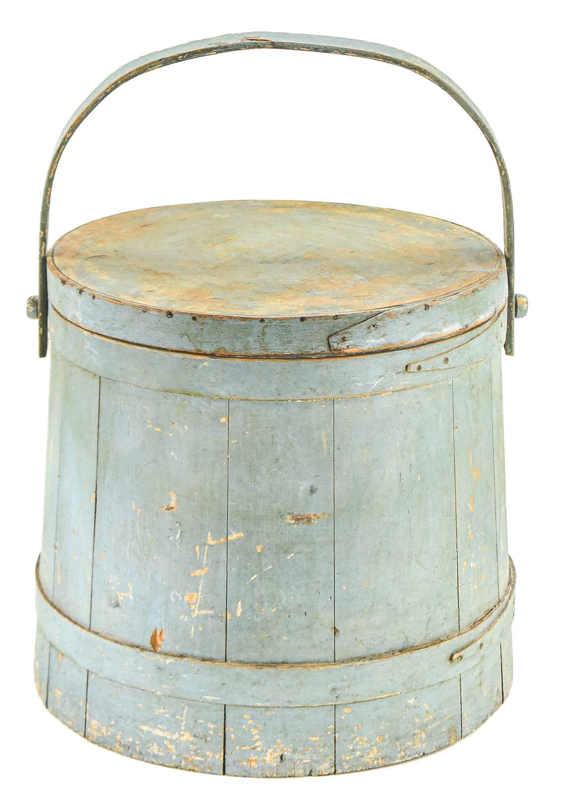 PALE BLUE WOODEN SUGAR BUCKET FIRKIN