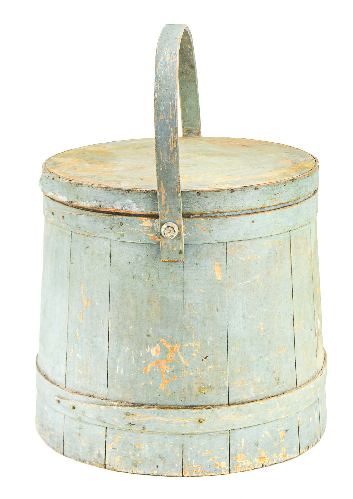 PALE BLUE WOODEN SUGAR BUCKET FIRKIN
