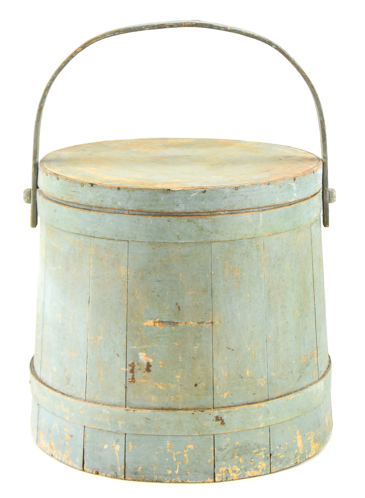 PALE BLUE WOODEN SUGAR BUCKET FIRKIN