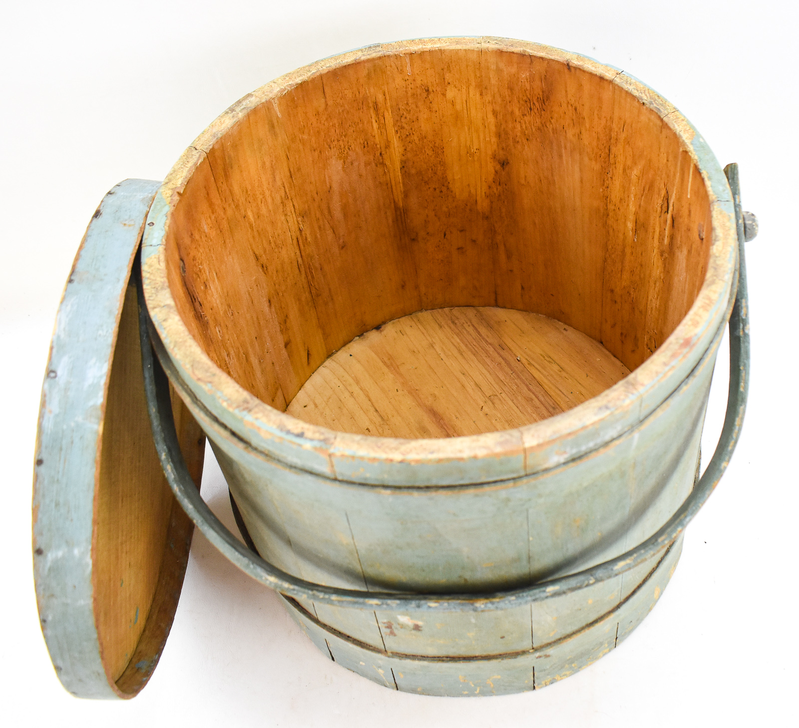 PALE BLUE WOODEN SUGAR BUCKET FIRKIN