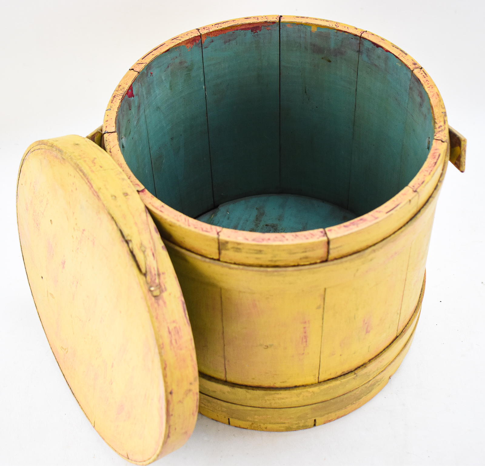 YELLOW WOODEN SUGAR BUCKET FIRKIN