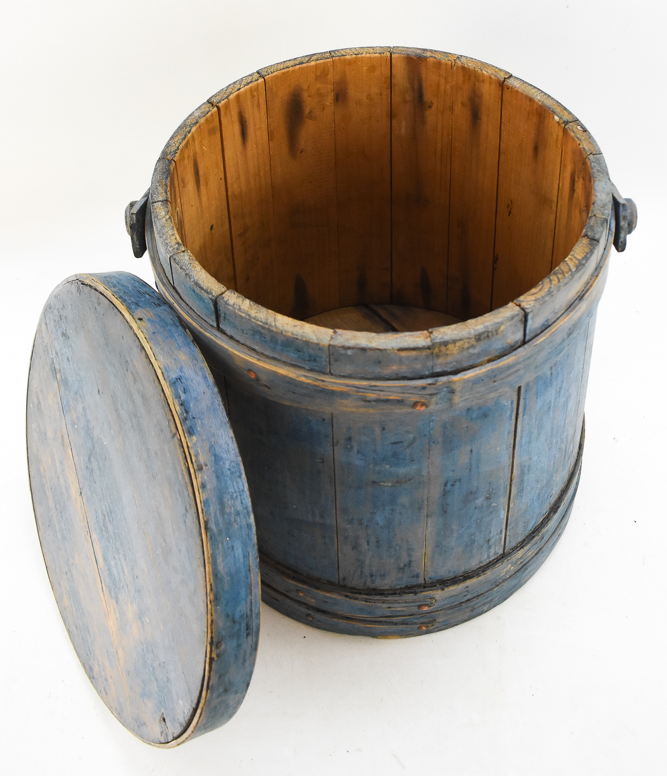 DARK BLUE WOODEN SUGAR BUCKET FIRKIN