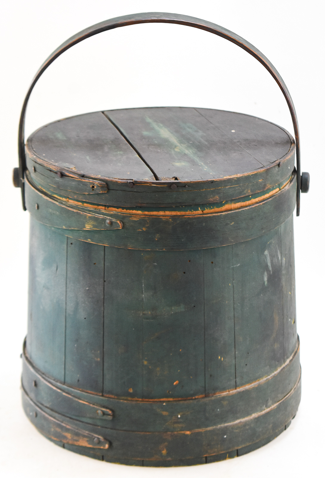 GREEN WOODEN SUGAR BUCKET FIRKIN