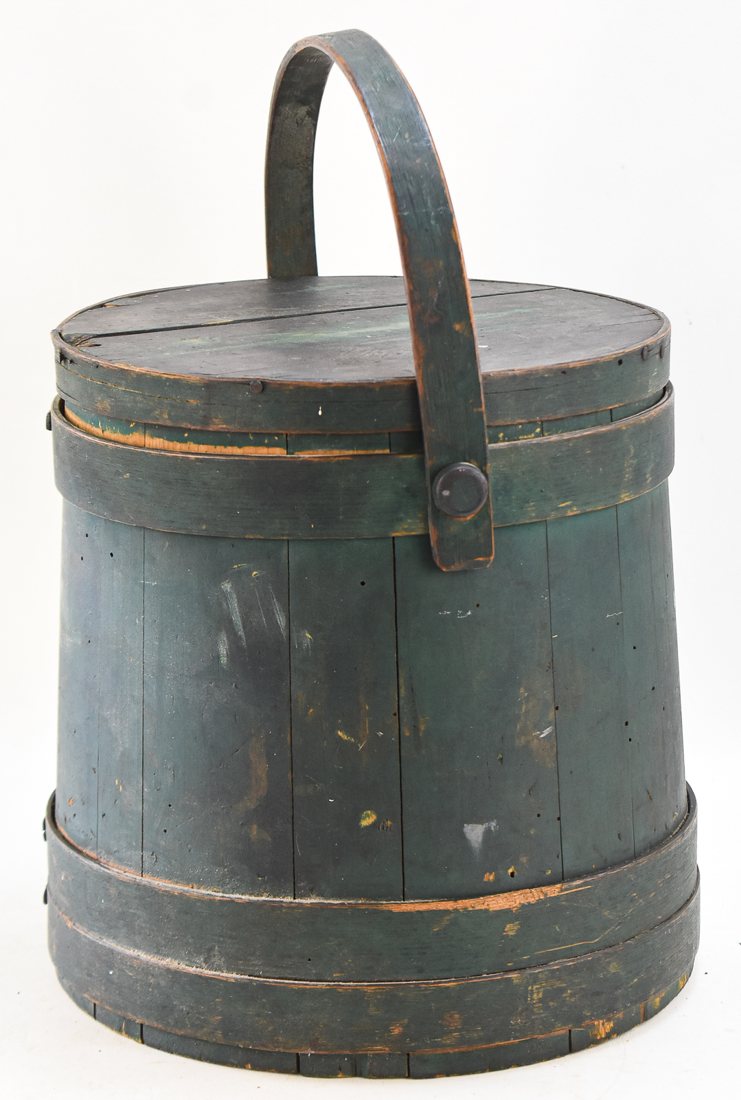 GREEN WOODEN SUGAR BUCKET FIRKIN