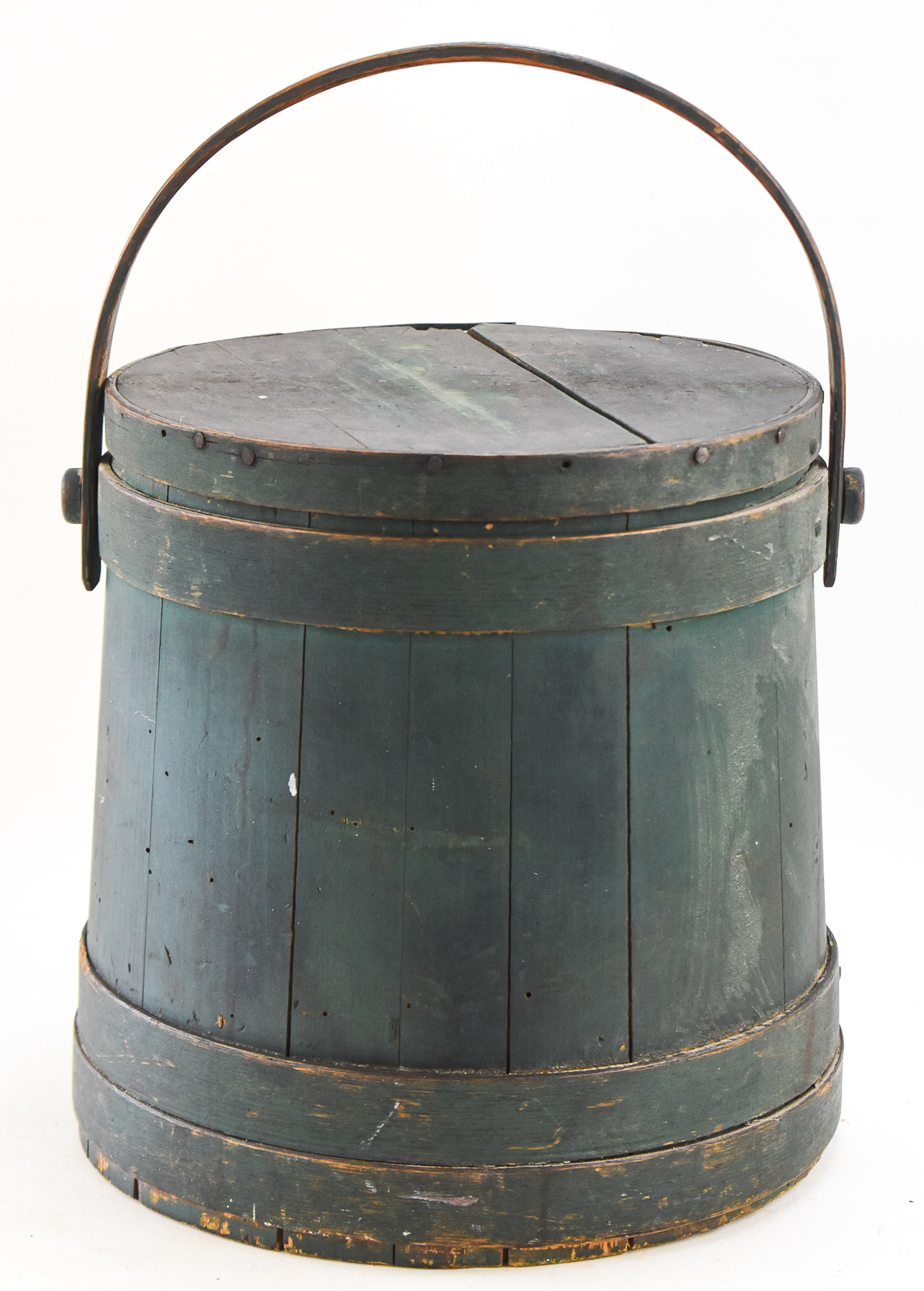 GREEN WOODEN SUGAR BUCKET FIRKIN