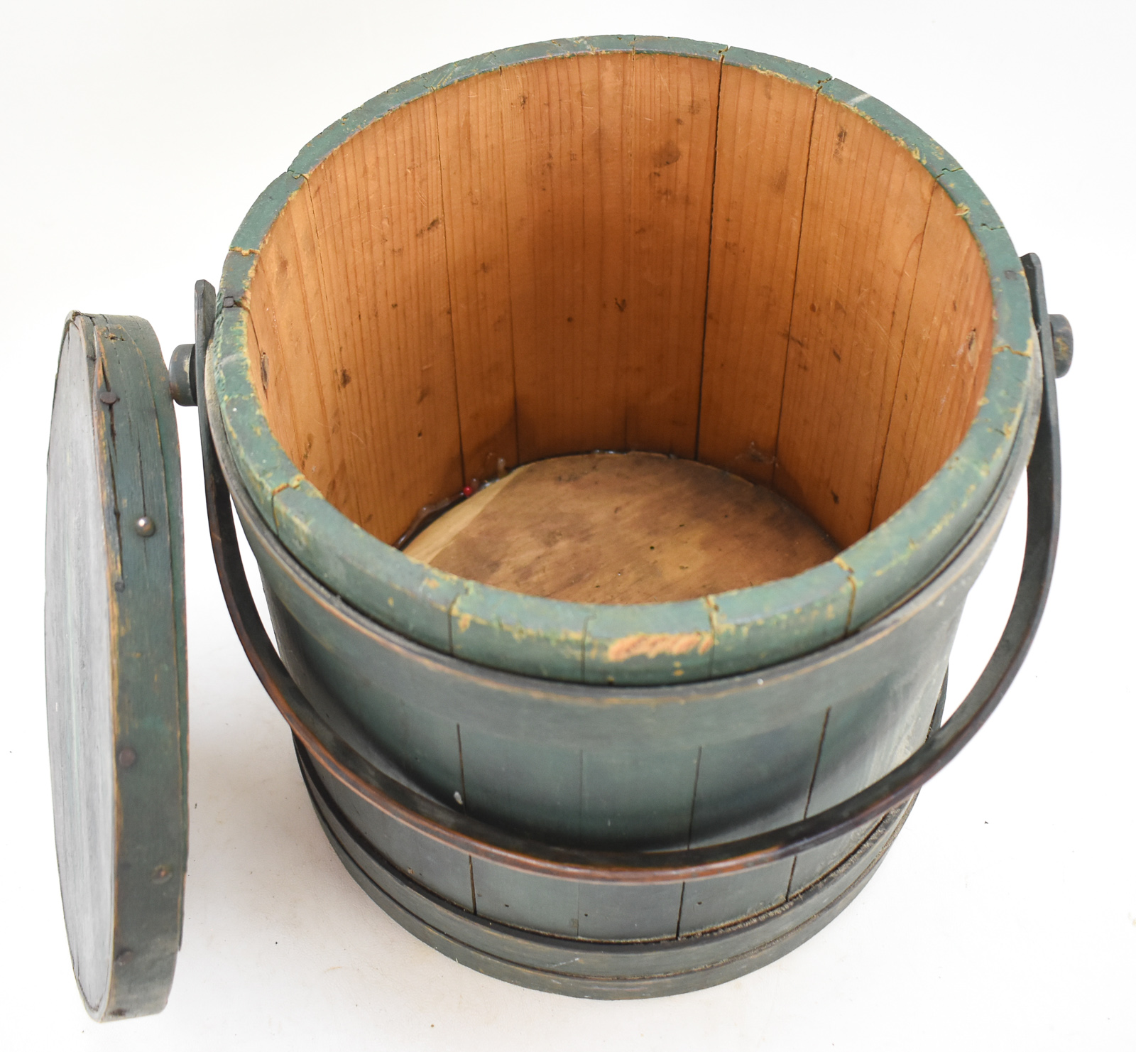 GREEN WOODEN SUGAR BUCKET FIRKIN