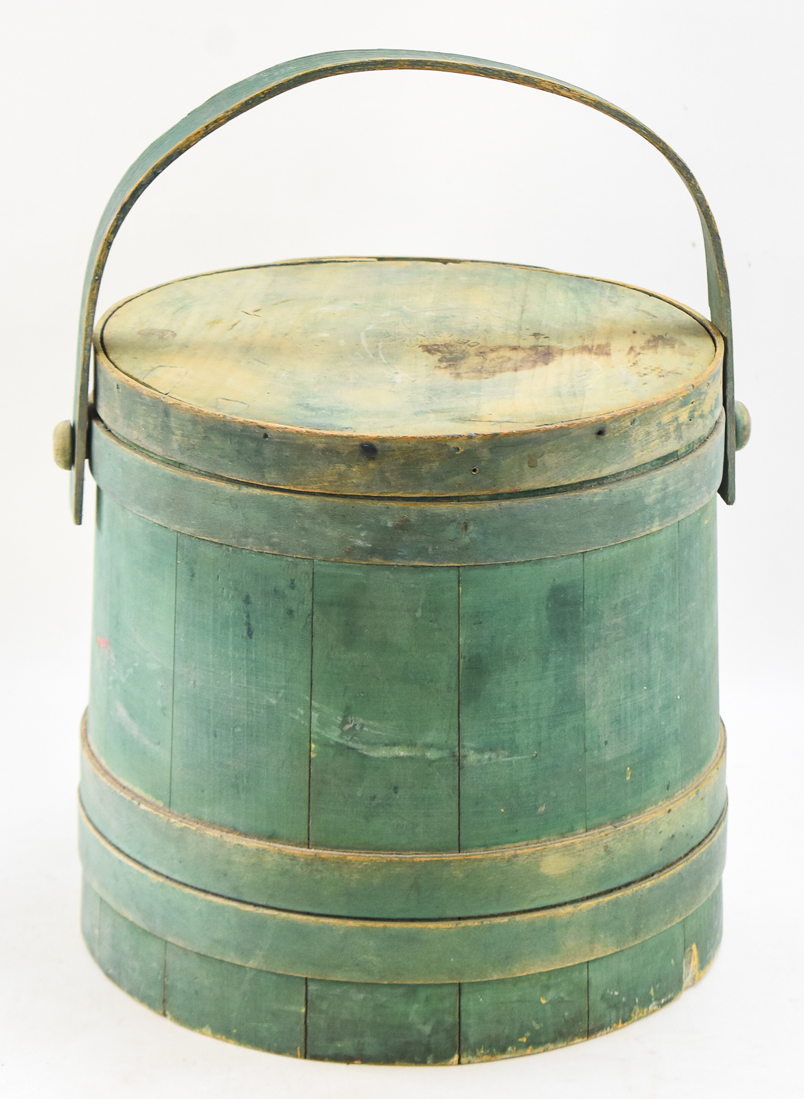 FADED GREEN WOODEN SUGAR BUCKET FIRKIN