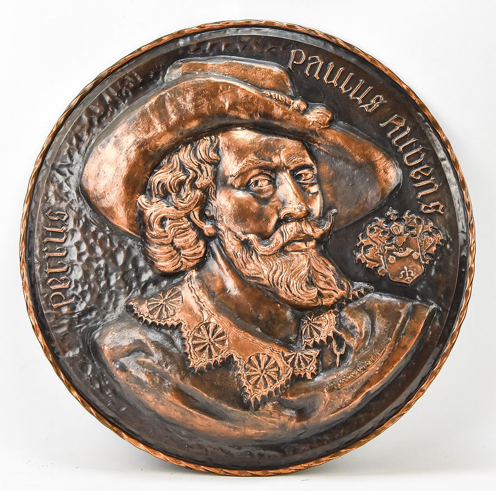 EMBOSSED COPPER WALL PLAQUE OF PETRUS PAULUS RUBENS (PETER PAUL RUBENS)