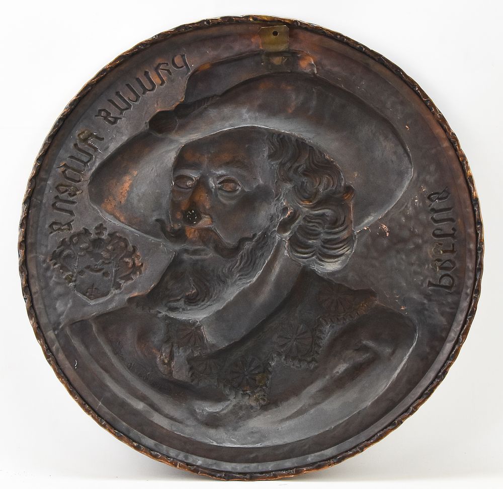 EMBOSSED COPPER WALL PLAQUE OF PETRUS PAULUS RUBENS (PETER PAUL RUBENS)