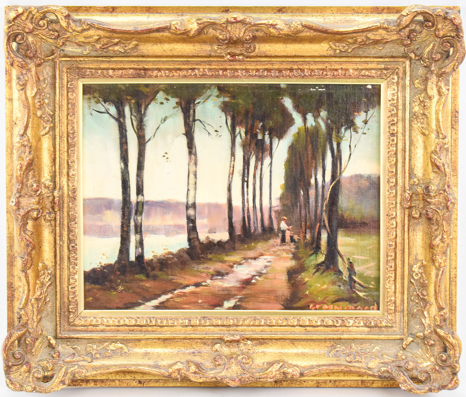 LAKESIDE LANDSCAPE OIL PAINTING BY GREENWOOD