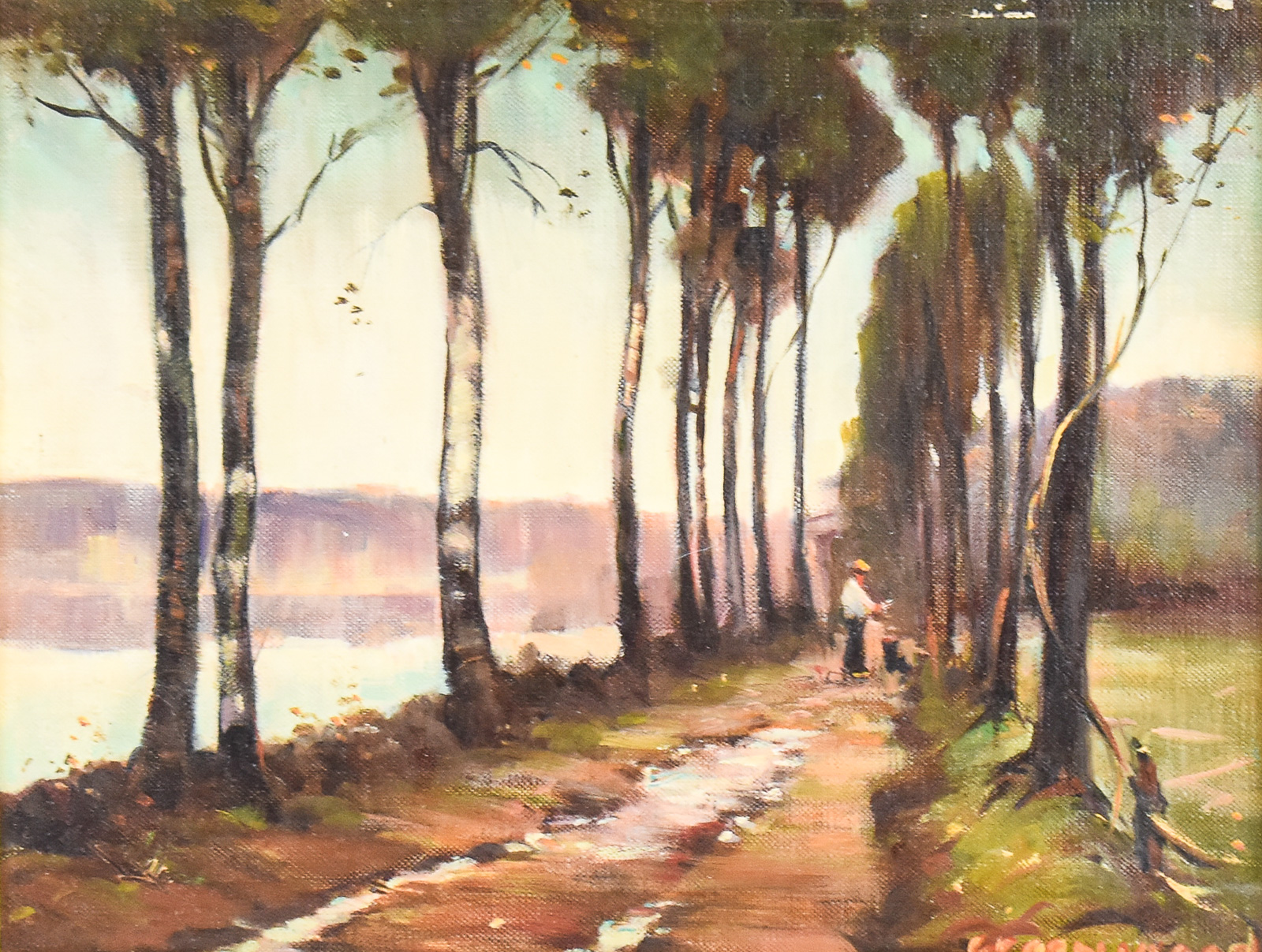 LAKESIDE LANDSCAPE OIL PAINTING BY GREENWOOD
