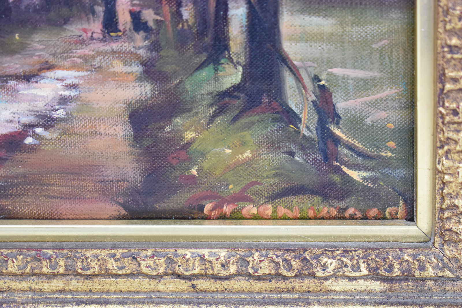 LAKESIDE LANDSCAPE OIL PAINTING BY GREENWOOD