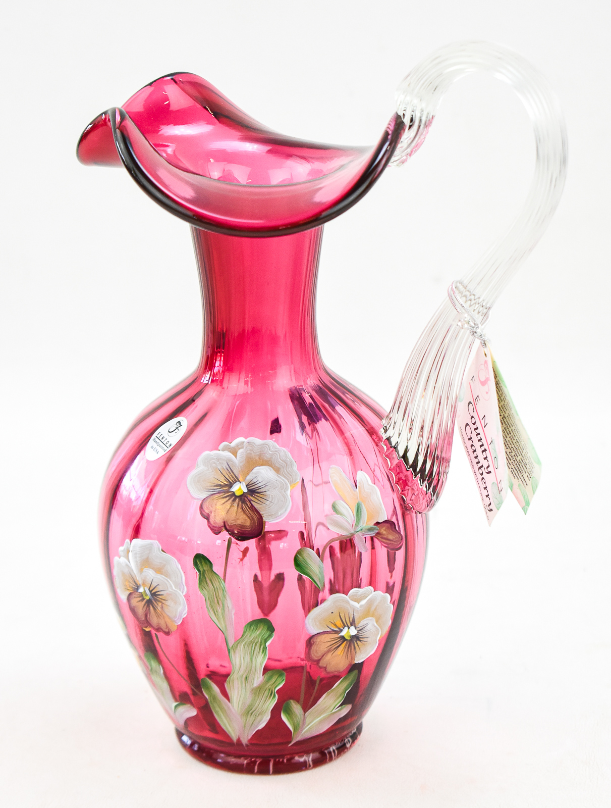 FENTON ART GLASS "COUNTRY CRANBERRY" HAND-PAINTED PITCHER