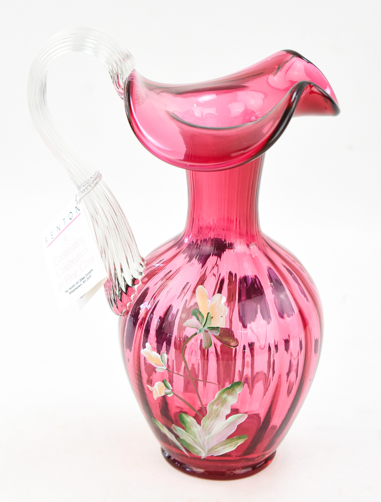 FENTON ART GLASS "COUNTRY CRANBERRY" HAND-PAINTED PITCHER