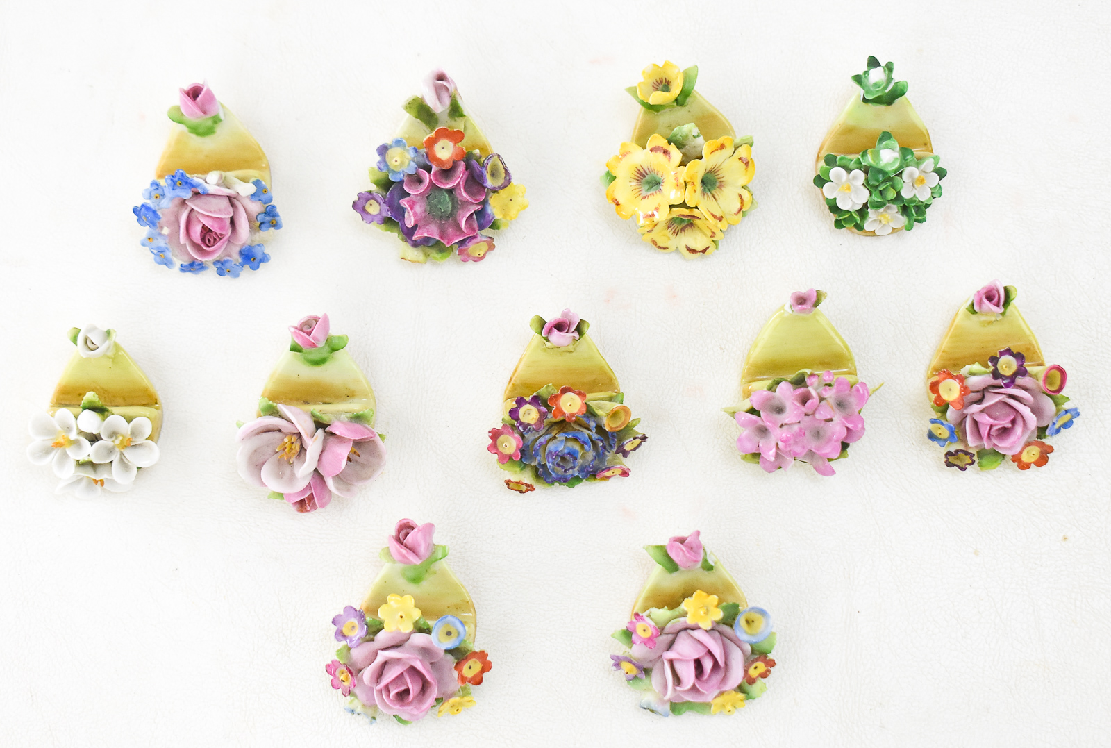 GERMAN CERAMIC FLORAL CARD HOLDERS