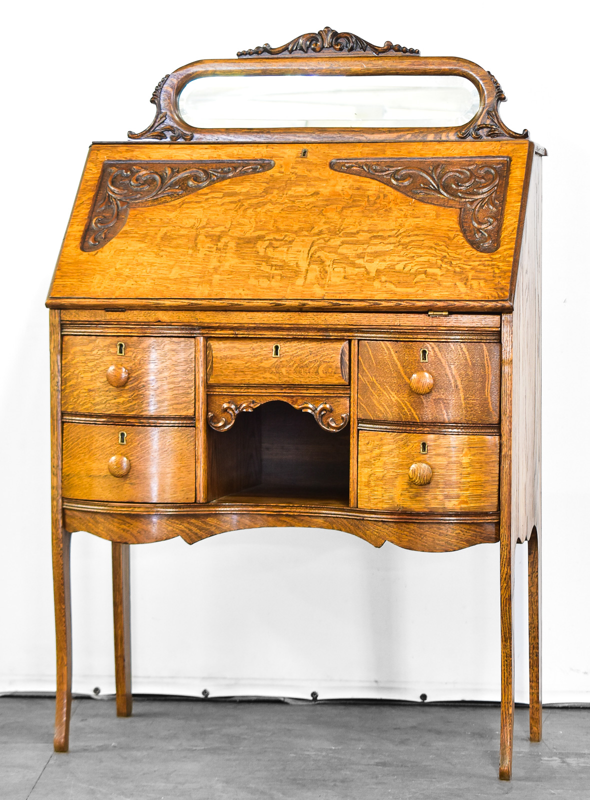 TIGER OAK SLANT FRONT SECRETARY DESK