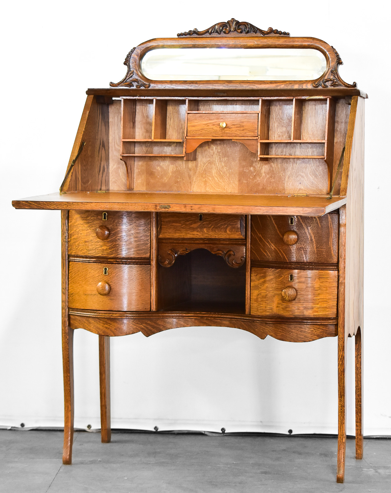 TIGER OAK SLANT FRONT SECRETARY DESK