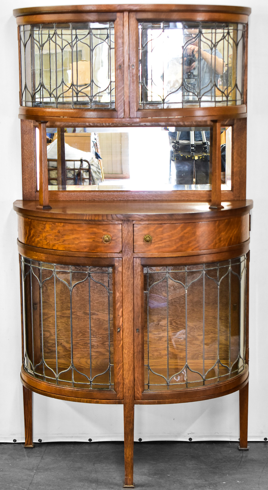CURVED LEADED GLASS BUFFET HUTCH