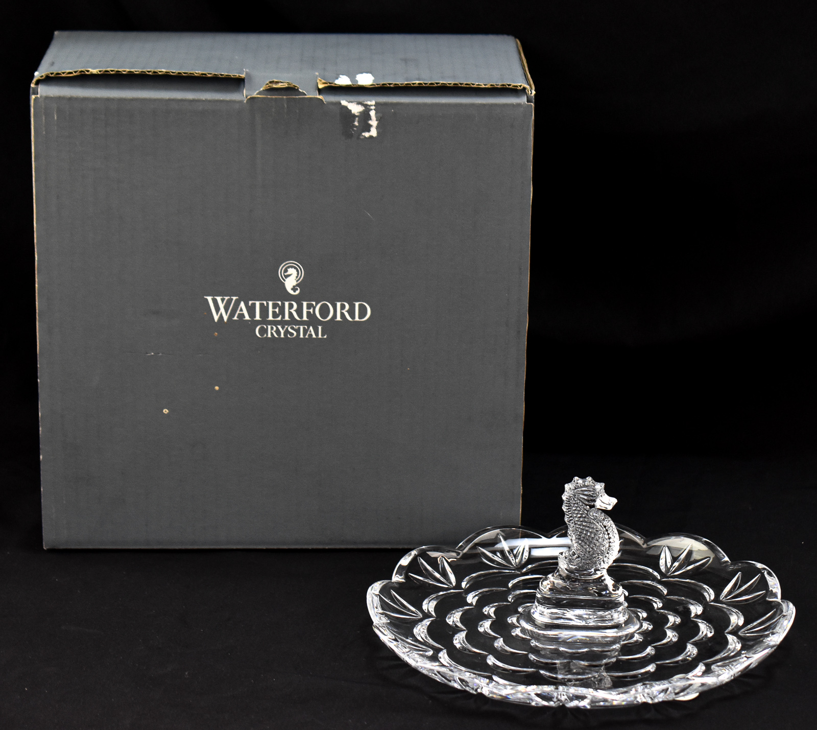 WATERFORD CRYSTAL SEAHORSE 9" TIBIT TRAY