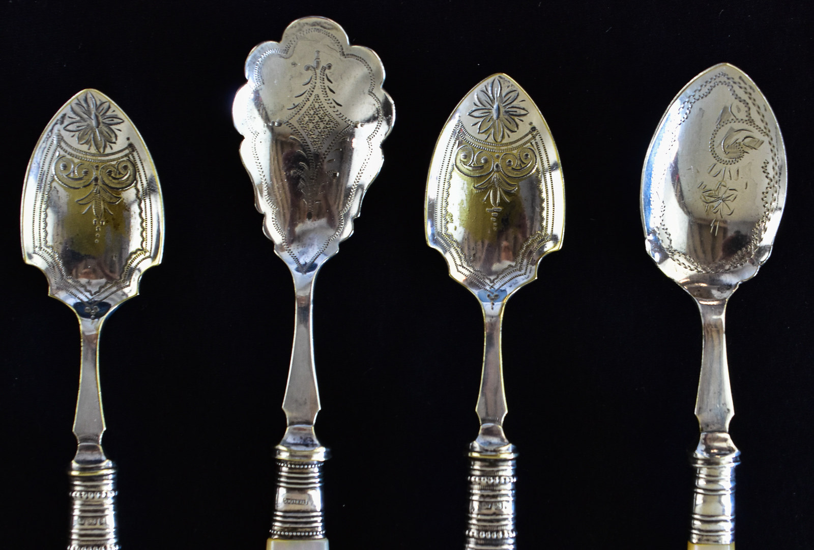 ASSORTED SILVER-PLATED FLATWARE W/ MOTHER OF PEARL HANDLES