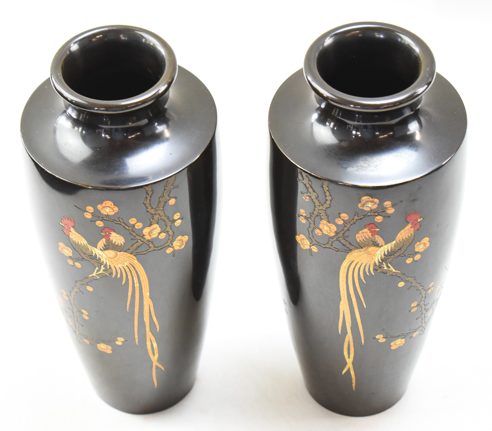 PAIR OF JAPANESE SIGNED MIXED-METAL BRONZE VASES