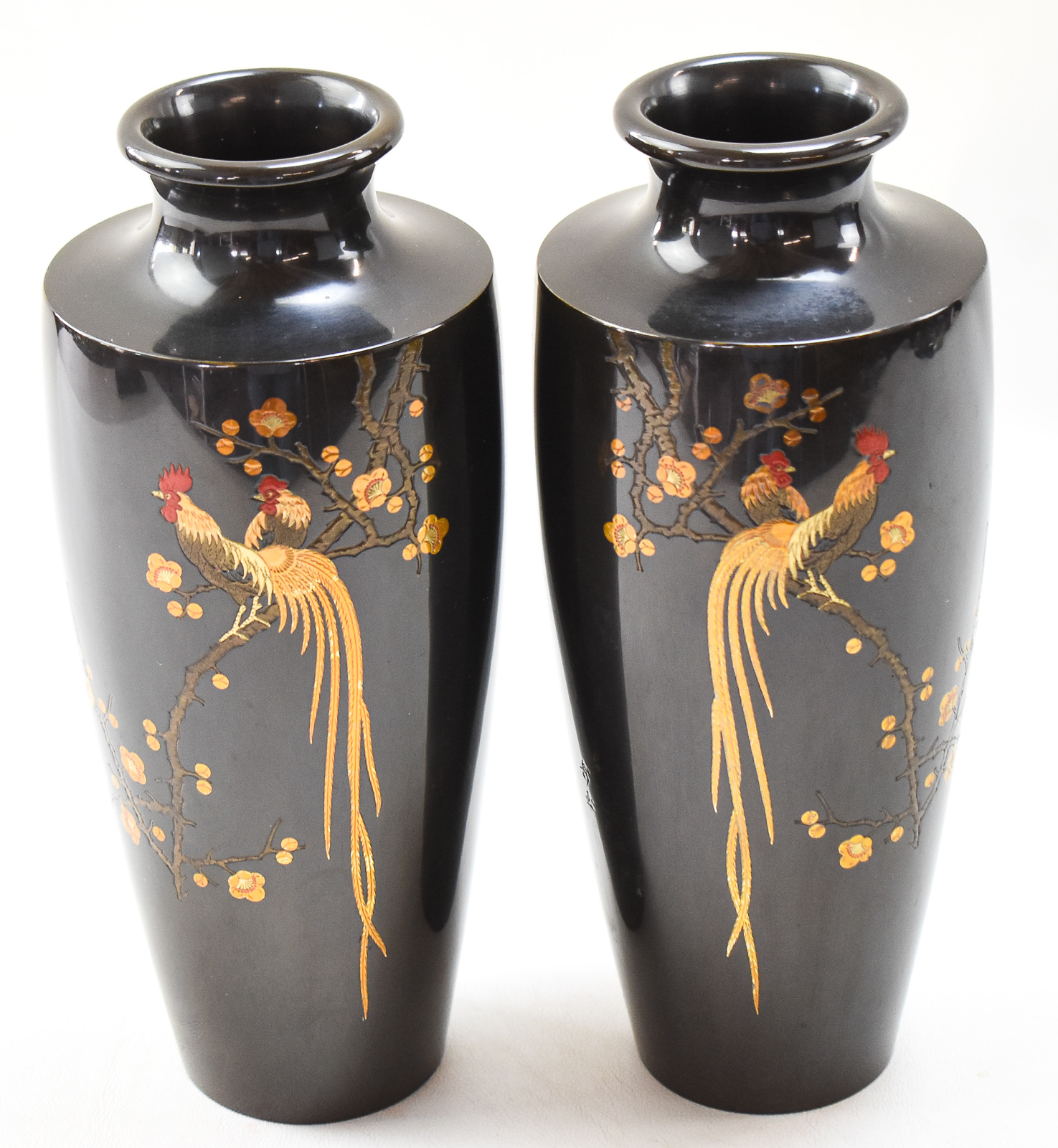 PAIR OF JAPANESE SIGNED MIXED-METAL BRONZE VASES