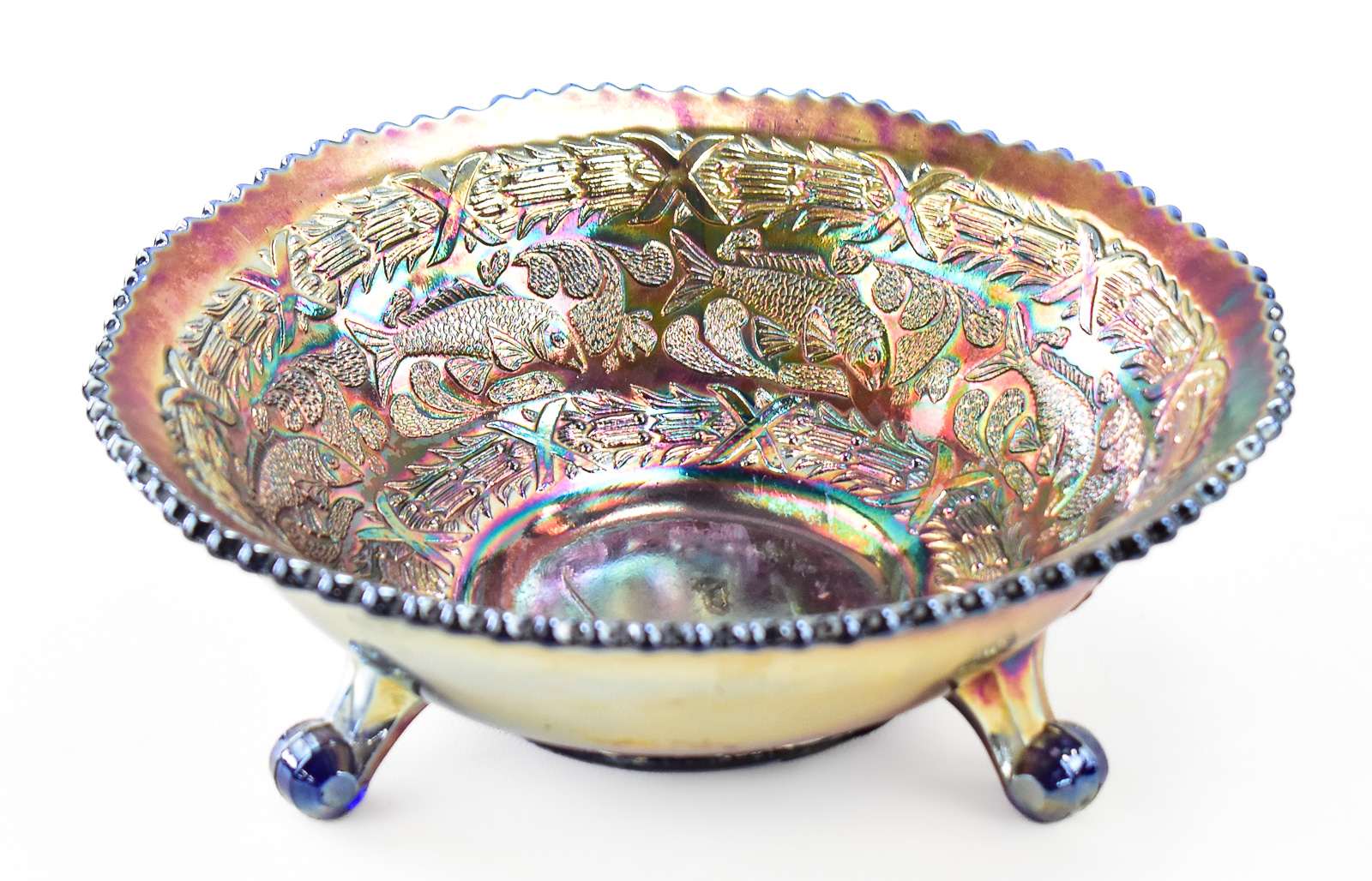 FENTON ART GLASS "LITTLE FISHES" CARNIVAL GLASS BOWL