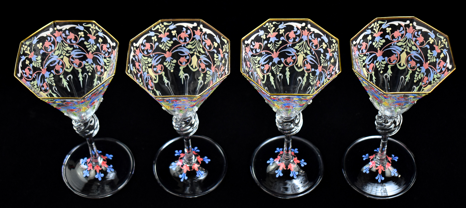 FOUR SALVIATI & MOSER VENETIAN GLASS GOBLETS