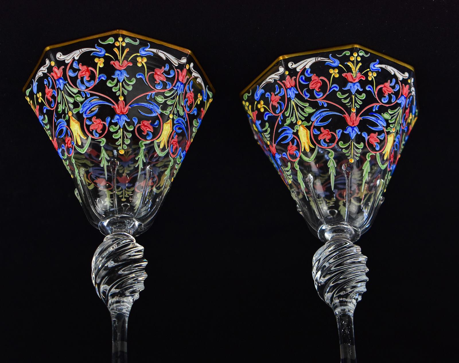FOUR SALVIATI & MOSER VENETIAN GLASS GOBLETS